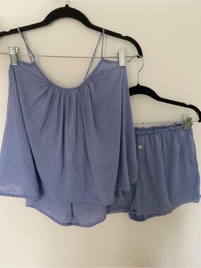 Love by Gap Poplin Bloomer Cotton Shorts Set Striped Blue Medium